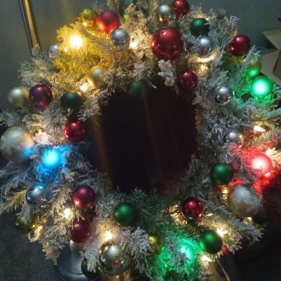 Festive Multicolor Flocked 22" Holiday Wreath - Picture 1 of 5